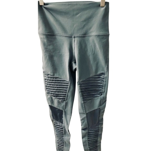 Alo Yoga Moto Gray Ribbed‎ Leggings moisture wicking - Picture 1 of 10